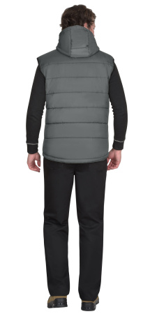 Жилет утепленный с капюшоном ЗОДИАК серый на подкладке