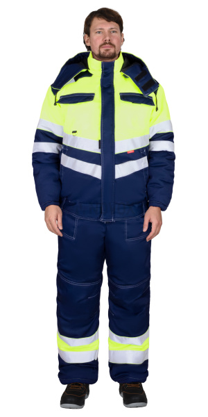 Костюм зимний "НАВИГАТОР-2" куртка кор., п/комб. синий с лимон. и 2 СОП 50 мм