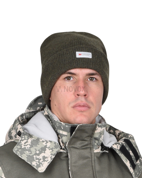 Шапка трикотажная темно-зеленая "Юка" с утеплителем Тинсулейт