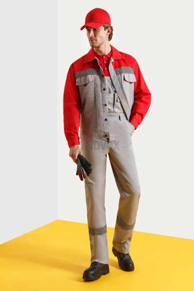 Костюм "Мастер-Люкс", куртка, п/к, светло-серый-красный с СВП (СОП)