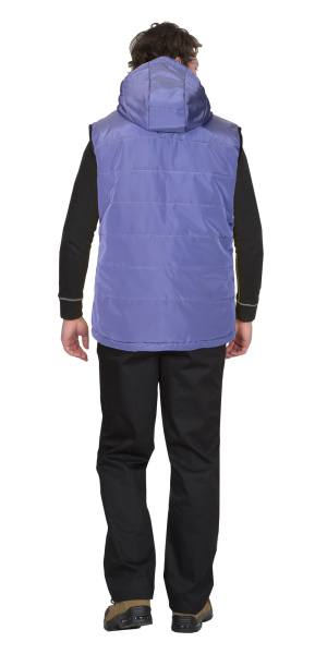 Жилет утепленный с капюшоном ЗОДИАК индиго (на подкладке флис голубой)