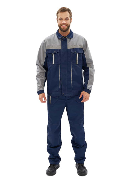 Костюм мужской "Оптимальный" летний, куртка, брюки, т.синий/серый