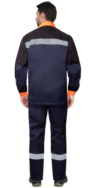 Костюм ПРОФИЛЬ куртка, брюки синий с черным с оранжевой отделкой и СОП