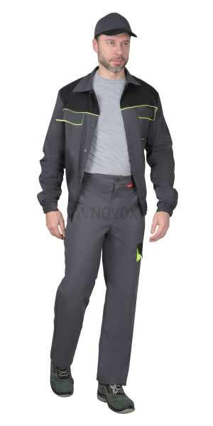 Костюм "Ховард-Мастер" куртка кор. (чз), брюки, т.серый с черной и лимонной отделкой