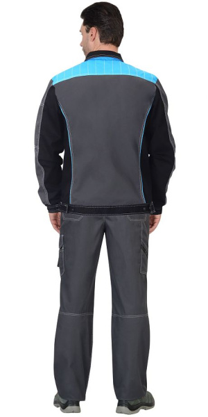 Костюм "Престиж" куртка кор. (чз), брюки, т.серый с черным и с голубой отделкой