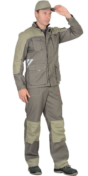 Костюм "Вест-Ворк" куртка дл. (чз), п/к т.оливковый со св.оливковым пл. 275 г/кв.м