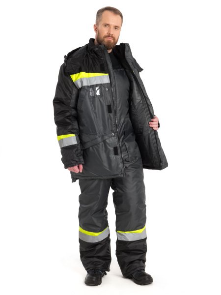 Костюм утепленный "Градус" куртка+п/к, тк. оксфорд, цв.т.СЕР/черн/лимон