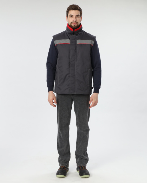 Жилет утепленный Грей (тк.Балтекс,210), т.серый/красный