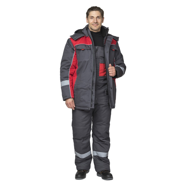 Костюм мужской утеплённый "Бренд К" тёмно-серый/красный, куртка, п/к