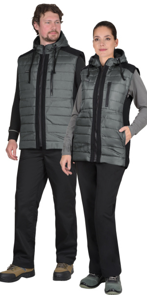 Жилет УРБАН утепленный с капюшоном серый с черным