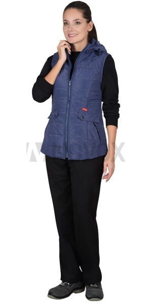 Жилет утепленный с капюшоном УЛЬТРА индиго, подкладка флис
