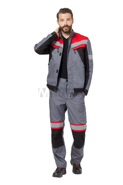 Костюм летний "Памир", куртка, брюки, цвет серый/черный/красный