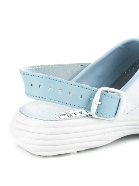 Сабо женские нат.кожа Комфорт ПВХ, белый/голубой