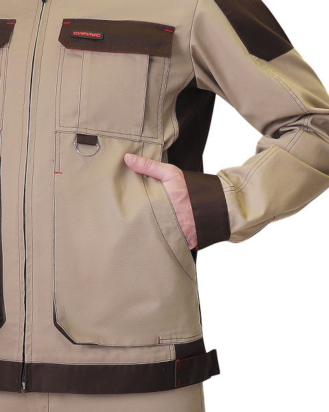 Куртка "ДЖЕТ БРАУН" кор., песочный/ т.коричневый, тк. мех. стрейч с ВО (ЧЗ)