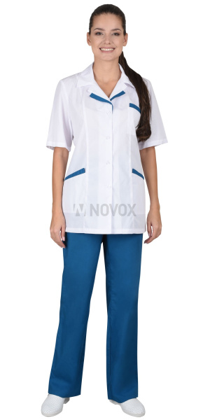 Костюм "ЛИЗА" женский белый с тёмно-бирюзовым (СТ)