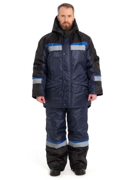 Костюм утепленный "Градус" куртка+п/к, тк. оксфорд, цв.т.синий/черн/василек