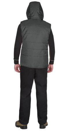 Жилет "ИМИДЖ" тёмно-серый, на подкладке флис, с капюшоном