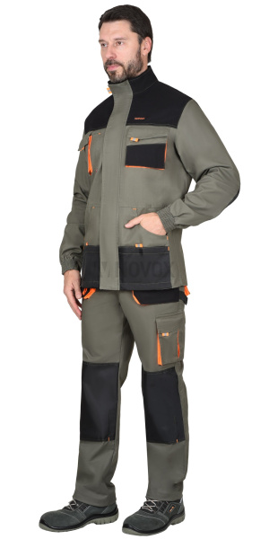 Костюм "МАНХЕТТЕН" куртка (чз), брюки оливковый с оранжевым и чер. тк. мех. стрейч пл 260 г/к