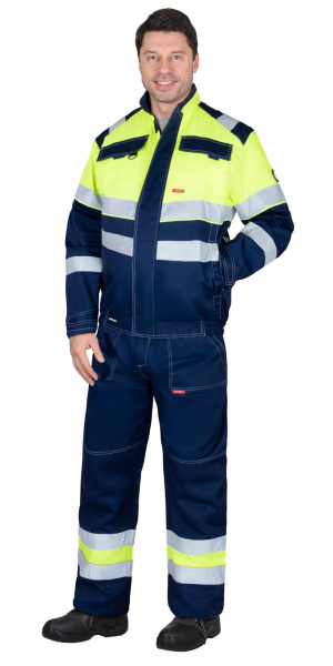 Костюм летний "НАВИГАТОР"-2 куртка, брюки синий с лимонным и 2 СОП 50 мм