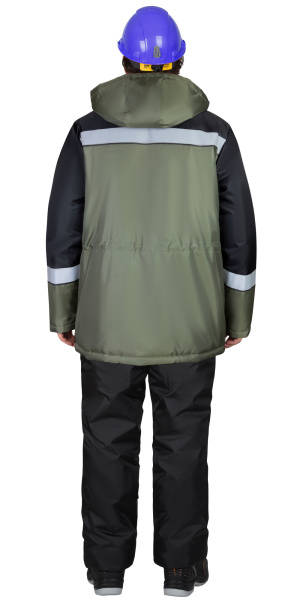 Куртка "БРИГАДИР" зимняя мужская с капюшоном, хаки с черным и СОП