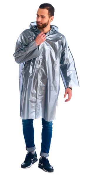 Плащ-дождевик "Люкс" на липучке ПВД 80 мкр. серебро, пропаянные швы (х50)