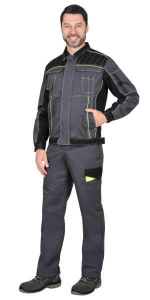 Костюм "Престиж" куртка кор. (чз), п/к, т. серый с лимонным кантом 