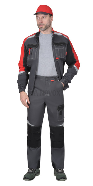 Костюм "Фаворит-Мега" куртка (чз), брюки, серый с красным и черным, СОП