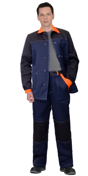 Костюм АСПЕКТ куртка длин., брюки, синий с черным и оранжевой отделкой