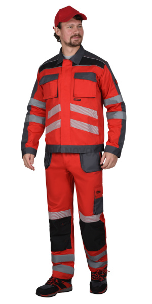 Костюм "АТОМ" куртка, брюки красный с серым, СВ кант, СОП 50 мм