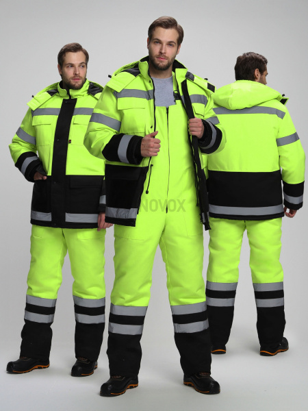 Костюм зимний для дорожника Ультра (тк.Смесовая,210) п/к, лимонный/черный