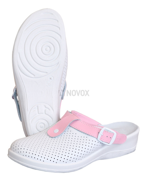 Туфли Сабо "Комфорт" белые с розовым нат.кожа