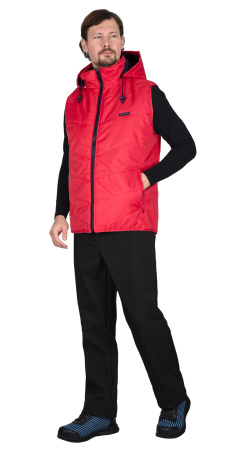 Жилет "ИМИДЖ" красный, на подкладке флис, с капюшоном