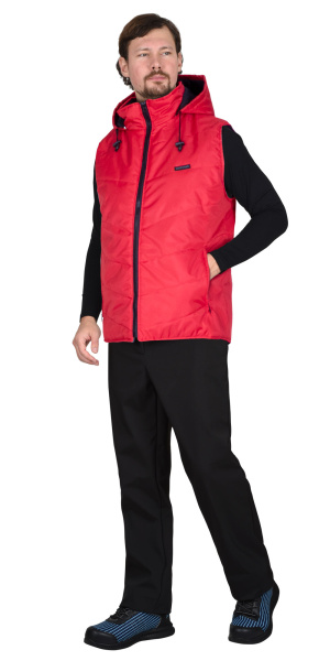 Жилет "ИМИДЖ" красный, на подкладке флис, с капюшоном