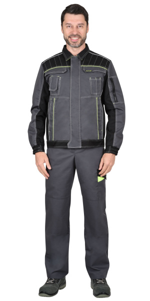 Костюм "Престиж" куртка кор. (чз), п/к, т. серый с лимонным кантом 