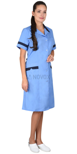 Халат "КЛАССИКА" женский голубой с темно-синим