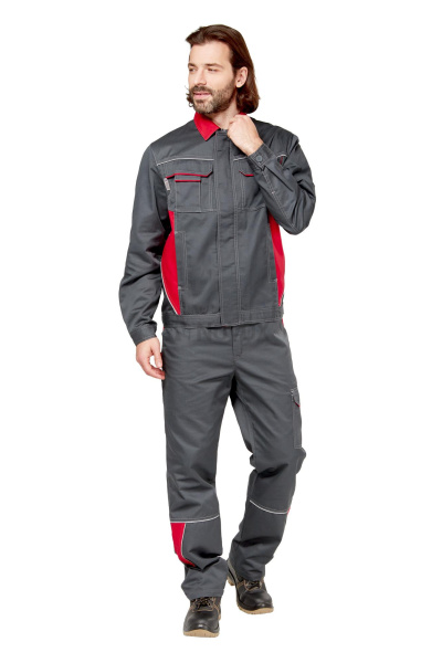 Костюм рабочий мужской летний "Страйк 2" Safe цвет серый/красный, тк. Твилл