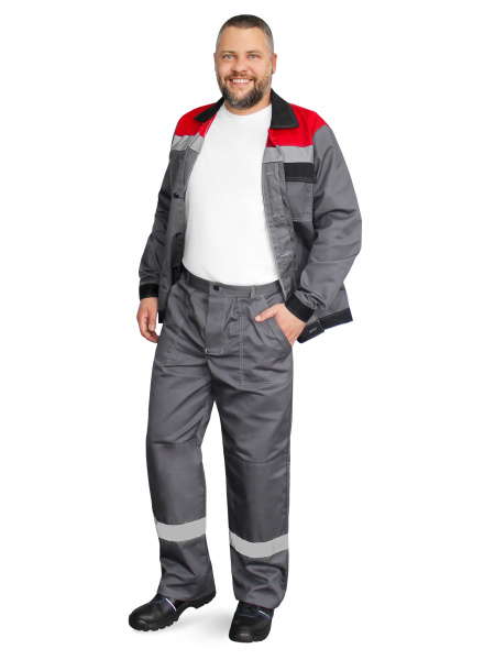 Костюм "Корпус" (куртка+брюки) тк. смесовая 65/35, пл. 240 г/м2, цв. т.серый/черный/красный