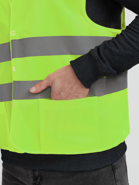 Жилет сигнальный Profline Base с пуговицами и карманами (тк.Полиэфир,100), желтый (СОП-2)