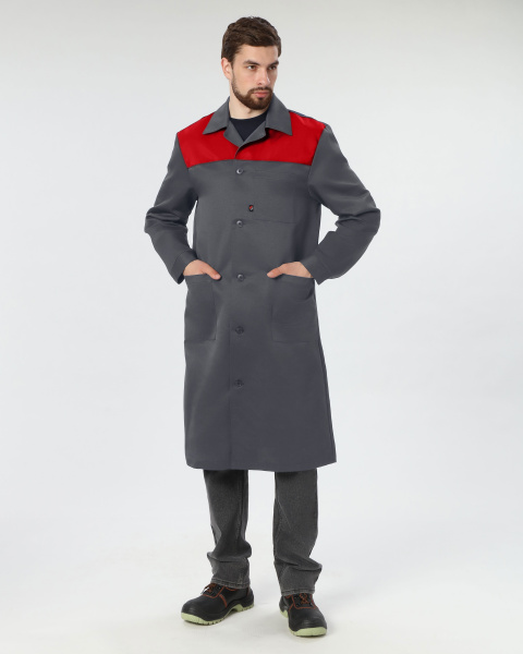 Халат мужской Легион (тк.Смесовая,210), т.серый/красный