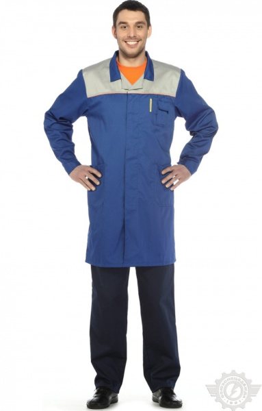 Халат "Профессионал" мужской василек-светло-серый