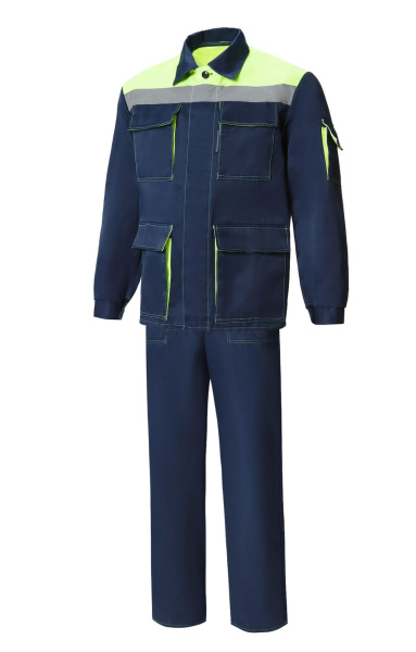 Костюм "Коммунальщик", куртка, п/к, темно-синий с лимонным (эконом)