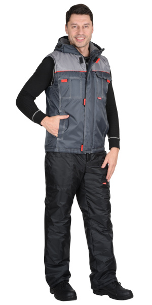 Жилет утепленный с капюшоном ФАВОРИТ т.серый с серым тк. Оксфорд