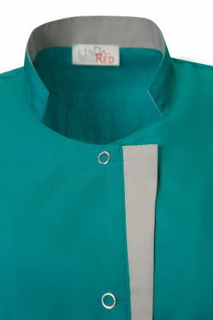 Халат ЭВЕЛИН с коротким рукавом женский т.зеленый/св.серый