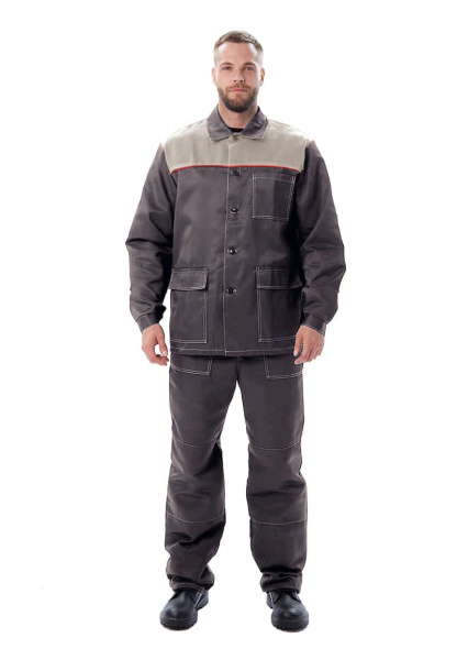 Костюм мужской "Дамаск" летний, куртка, брюки,  Т.СЕРЫЙ/СВ.СЕРЫЙ/КРАСНЫЙ