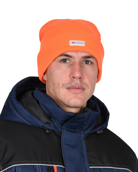 Шапка трикотажная флуоресцентная оранжевая "Юка", с утеплителем Тинсулейт