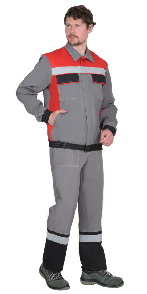 Куртка 4120 средне-серая с красным и СОП, с ВО пропиткой (ЧЗ)