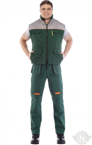 Жилет "Профессионал" зимний зеленый-светло-серый