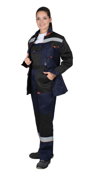 Костюм "УДАРНИЦА" куртка, п/к т. синий с черным и оранжевой отделкой, СОП