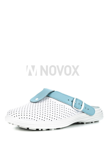 Сабо женские нат.кожа Комфорт ПВХ, белый/голубой