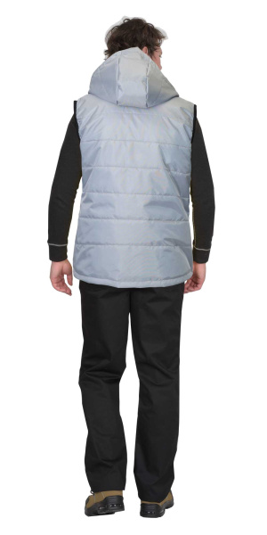 Жилет утепленный с капюшоном ЗОДИАК светло-серый на подкладке